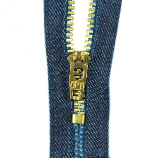 Reißverschluss Opti - M45-gold - 20cm - Feststellgriff - nicht teilbar - jeansblau