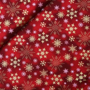 Baumwolle - Weihnachten - Sterne und Kristalle auf Nebel - rot