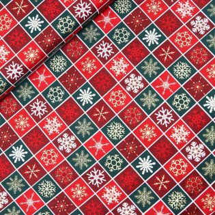 Baumwolle - Weihnachten - Ornamente, Memory, Sterne - grün, rot, weiß