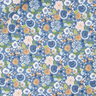 French Terry - Blumenmix - jeansblau