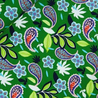 French Terry - Fashion - angeraut - grün - Paisley - Blumen