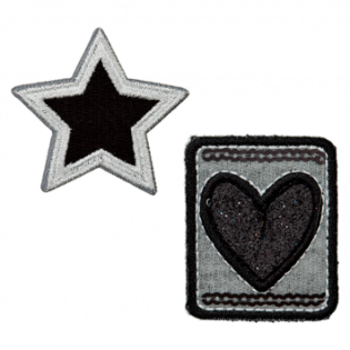 Applikation - Stern und Herz - 2er-Set - schwarz