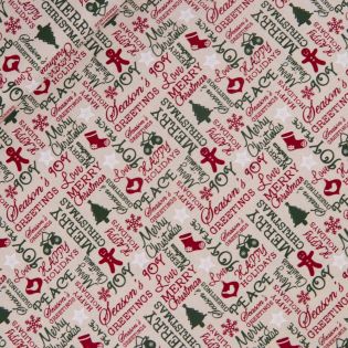 Baumwolle - Weihnachten - Weihnachtsgrüße - Cretonne beige