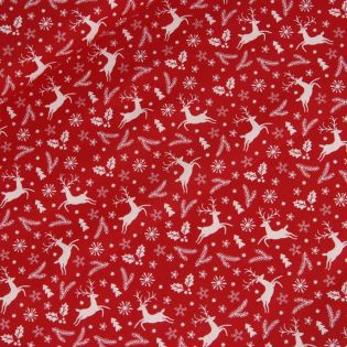 Baumwolle - Weihnachten - weißer Elch - Cretonne rot