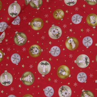 Baumwolle - Weihnachten - Weihnachtskugeln - rot