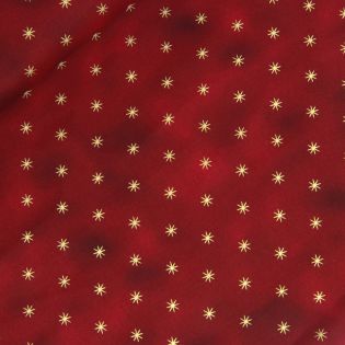 Baumwolle - Weihnachten - Sterne gold - Cretonne rot
