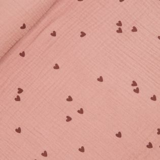 Baumwoll - Musselin - kleine Herzen - rosa - bordeaux rot