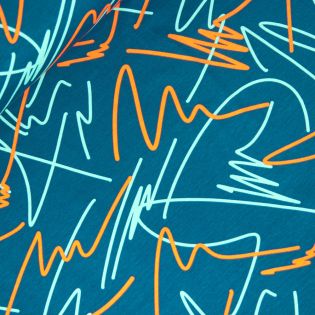 Baumwolljersey  - Neon Vibes - petrol - orange  - grün 