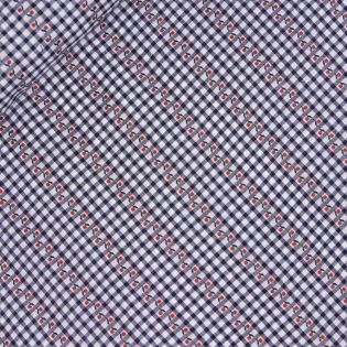 Baumwoll - Jacquard - Alpenrosen - Karo - blau - weiß