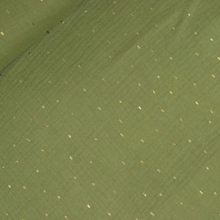 Baumwoll - Musselin - goldene Sprinkles - khaki-grün 