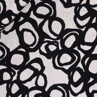 Viskose - Leinen - gemalte Kreise - schwarz