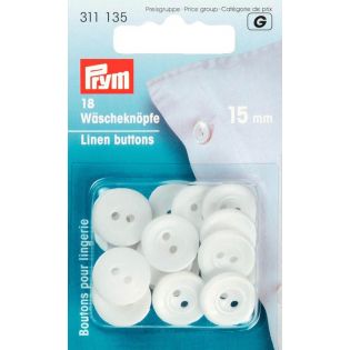 Prym - 18 Wäscheknöpfe - Kunststoff - 15mm/24" - weiß