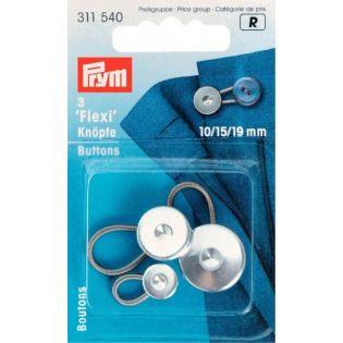 Prym - 3 Flexi-Knöpfe mit Schlaufe - 10+15+19mm - silber