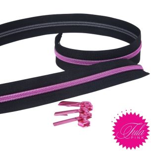 Tula Pink - Reißverschluss 5mm + 3 Zipper - schwarz-pink