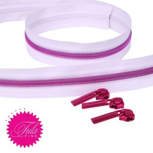 Tula Pink - Reißverschluss 5mm + 3 Zipper - weiß-pink