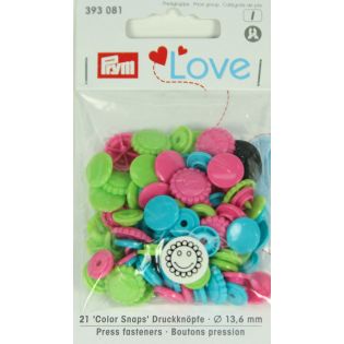 Prym Color Snaps Druckknöpfe 21 Stück Blume - blau/grün/pink