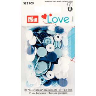 Prym Color Snaps Love Druckknöpfe 30 Stück 12,4mm - blau/weiß