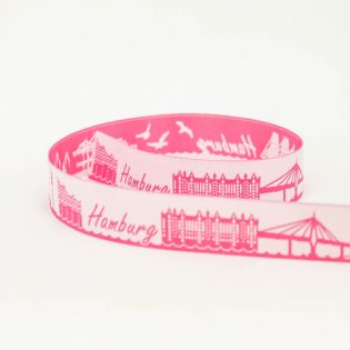Webband - Skyline Hamburg mit Elbphilharmonie - pink/weiß