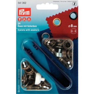 Prym - Ösen und Scheiben - 8 mm - altmessing - 24 Stück