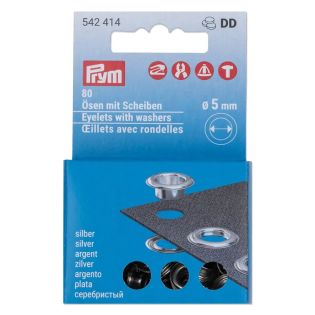 Prym - 80 Ösen mit Scheiben - Ø 5 mm - Vario Creative Tool - silber