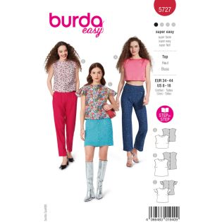 Schnittmuster - burda easy - bauchfreies Top aus Jacquard, Blusenshirt mit Druckknopfleiste & Sommershirt - 5727