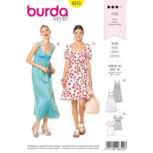 Schnittmuster - burda style - Kleid – Empire-Linie – Ballett- Ausschnitt - 6312 