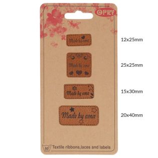 Applikation - Label - Lederimitat - Set - 4x Made by - braun