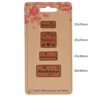 Applikation - Label - Lederimitat - Set - 4x Made with love for you - braun