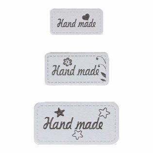 Applikation - Label - Lederimitat - Set - 3x Hand made - hellgrau