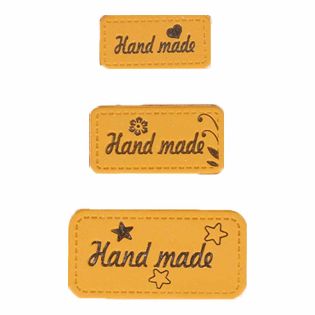 Applikation - Label - Lederimitat - Set - 3x  Hand made - ocker