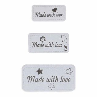 Applikation - Label - Lederimitat - Set - 3x  Made with love - hellgrau