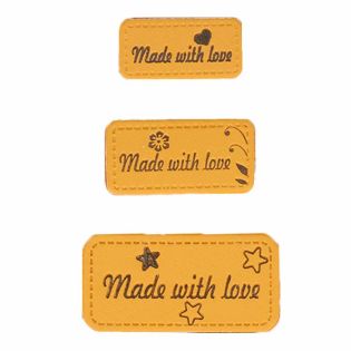 Applikation - Label - Lederimitat - Set - 3x Made with love - ocker