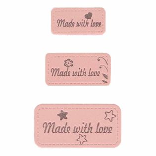 Applikation - Label - Lederimitat - Set - 3x Made with love - rosa