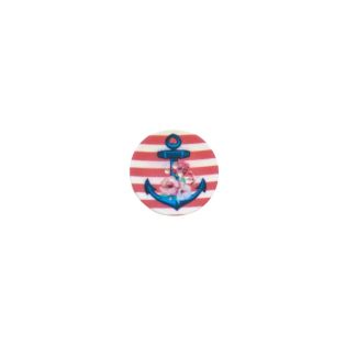 4-Loch-Knopf - Blumen-Anker - rot -weiß - 34 mm