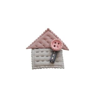 4-Loch-Knopf - Häuschen - grau - rosa - 38 mm 