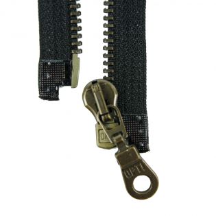 Reißverschluss Opti - M60-antik-gold - 75cm - Moselschieber - teilbar - schwarz