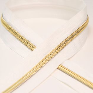 AY - Spiral - Reißverschluss - Metallic - 5 mm - Meterware - weiß/ gold