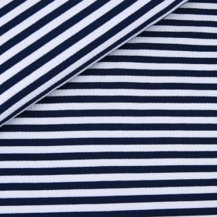 Rippenjersey - Streifen - weiß-navy