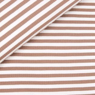 Rippenjersey - Streifen - weiß-braun