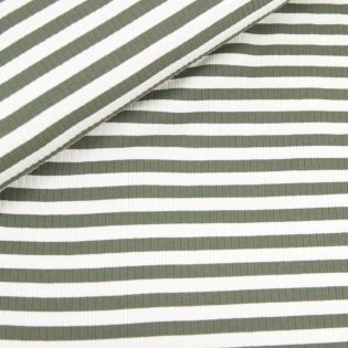 Rippenjersey - Streifen - weiß-oliv
