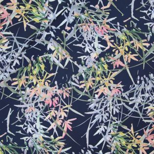 Satinstretch - Stitched by you - Leaves - navy