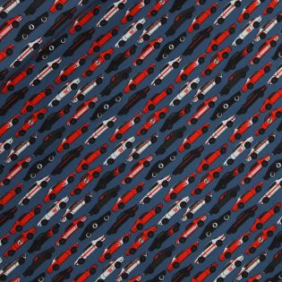 Baumwolljersey - Sportautos - blau