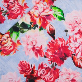 Seide - Stretch - große Blumen - blau