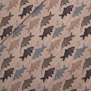 Baumwolljersey - Barsch, Fisch, Angelhaken - beige