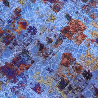 Patchwork - Baumwolle - My Bright Town - Strassennetz und Blumen -blau