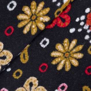 Walkloden schwer - Floral - schwarz