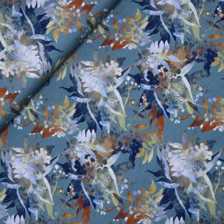 Viskosejersey - Blumenornamente - rauchblau