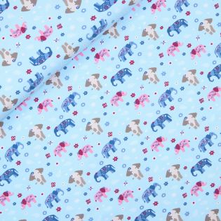 Baumwolljersey - bunte Elefanten - hellblau