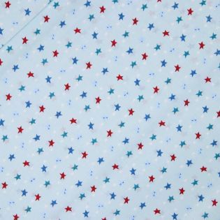 Baumwolle - bunte Sterne - hellblau
