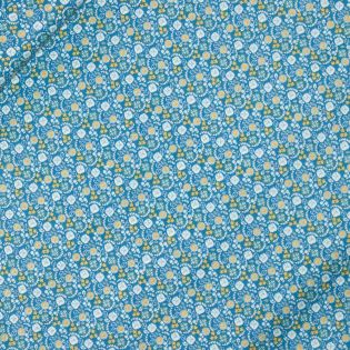 Baumwolle - kleine Blüten und Zweige - blau